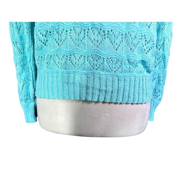 Vintage Cuddle Knit Aqua Lace Knit Sweater Pullover Grannycore - Picture 2 of 7